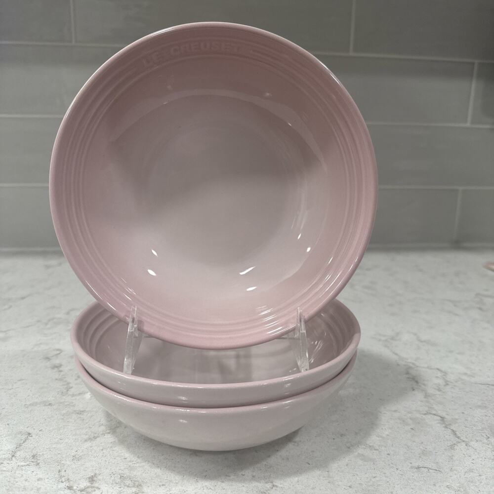 Set 3 Le Creuset SHELL PINK Stoneware 7" Cereal Bowls 650ml / 22oz Retired Color